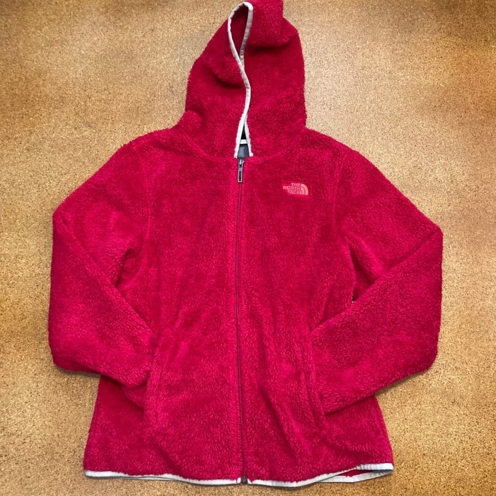The North Face Womens size M Fleece Jacket Full Zip Fuzzy Hoodie Outdoor Magenta